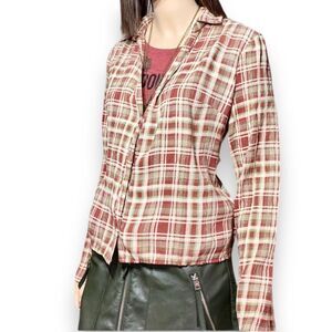 Long Sleeve V Neck Button Down Plaid Top by Dolls Kill - NEW